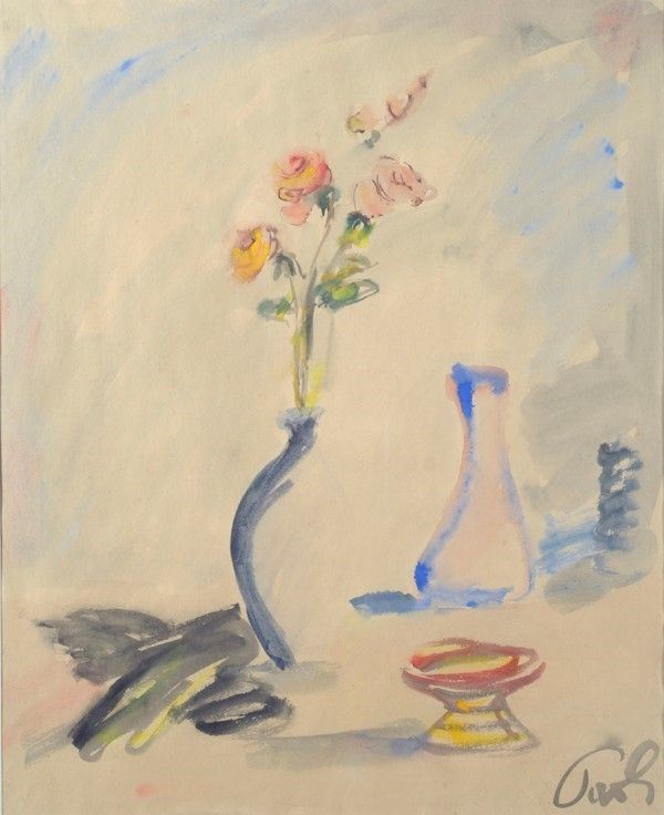 Bruno Paoli : Rose nel vaso  - Acquerello su carta - Asta Autori dell'800-900, Moderni e Contemporanei, Grafica ed Edizioni - I - Galleria Pananti Casa d'Aste