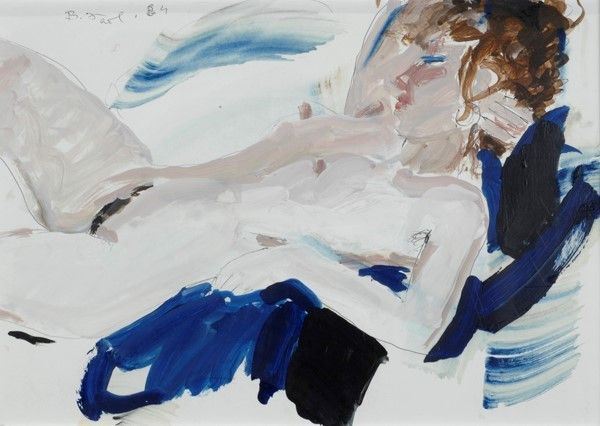 Bruno Paoli : Nudo disteso  (1984)  - Tecnica mista su cartoncino - Auction Autori dell'800-900, Moderni e Contemporanei, Grafica ed Edizioni - I - Galleria Pananti Casa d'Aste