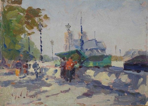 Gino Paolo Gori : Quai de la Tournelle  (1955)  - Olio su cartone - Auction Autori dell'800-900, Moderni e Contemporanei, Grafica ed Edizioni - I - Galleria Pananti Casa d'Aste