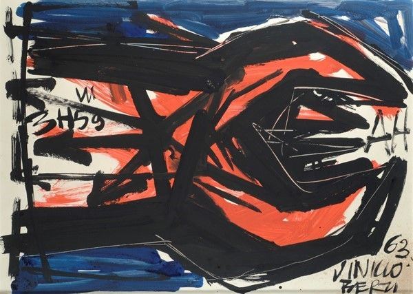 Vinicio Berti : Senza titolo  (1963)  - Acrilico su cartone - Asta Arte Moderna e Contemporanea, Grafica ed Edizioni - Galleria Pananti Casa d'Aste
