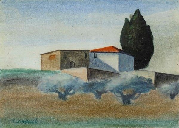 Nino Tirinnanzi : Paesaggio  - Acquerello su cartoncino - Auction Autori dell'800-900, Moderni e Contemporanei, Grafica ed Edizioni - I - Galleria Pananti Casa d'Aste