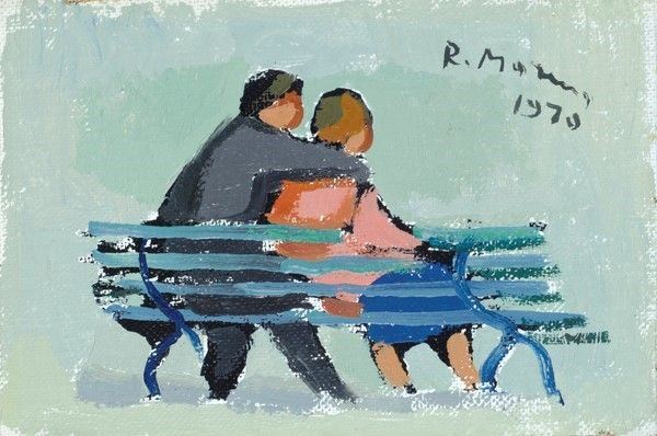 Rodolfo Marma : Innamorati  (1970)  - Olio su cartone telato - Asta Autori dell'800-900, Moderni e Contemporanei, Grafica ed Edizioni - I - Galleria Pananti Casa d'Aste