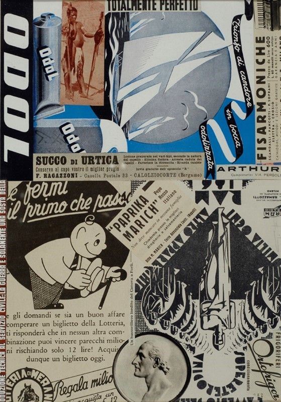 Gelindo Furlan : Totalmente perfetto  (1938-42)  - Collage su carta - Auction Arte Moderna e Contemporanea, Grafica ed Edizioni - Galleria Pananti Casa d'Aste