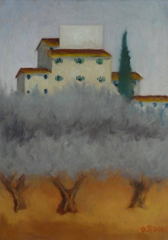 Ottone Rosai - Paesaggio con alberi e case