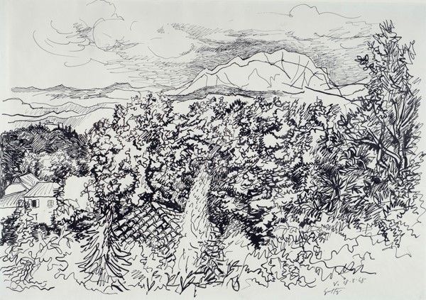 Renato Guttuso : Paesaggio di Velate  (1968)  - China su carta - Asta Arte Moderna e Contemporanea, Grafica ed Edizioni - Galleria Pananti Casa d'Aste
