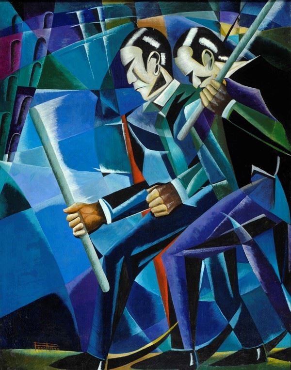 Pippo Rizzo : In marcia  ((1929))  - Olio su tela - Asta Arte Moderna e Contemporanea, Grafica ed Edizioni - Galleria Pananti Casa d'Aste