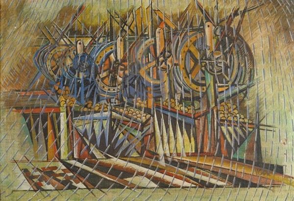 Vittorio Corona : Fabbrica di agrumi  ((1920))  - Tecnica mista su tela - Asta Arte Moderna e Contemporanea, Grafica ed Edizioni - Galleria Pananti Casa d'Aste