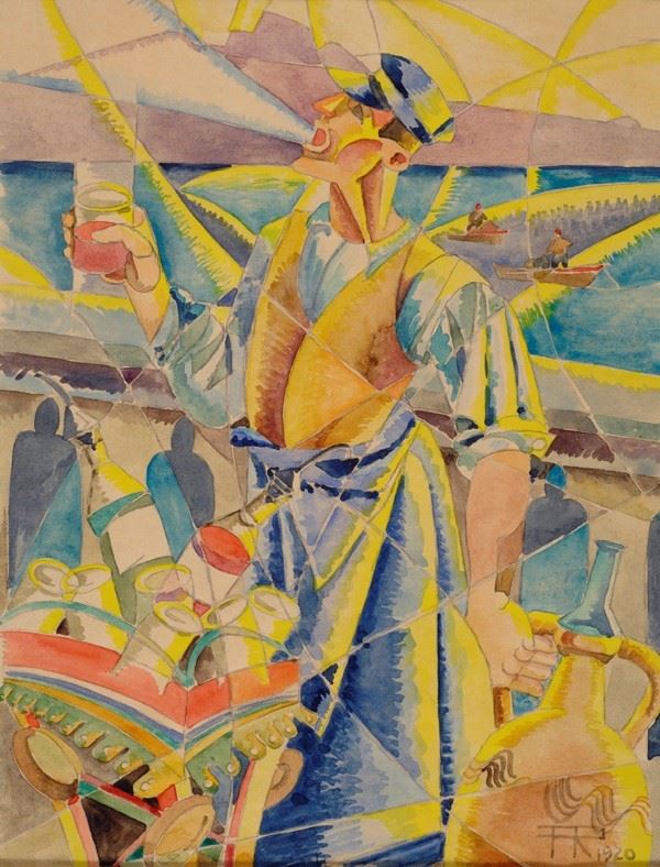 Pippo Rizzo : Acquaiolo  (1920)  - Acquerello su carta - Asta Arte Moderna e Contemporanea, Grafica ed Edizioni - Galleria Pananti Casa d'Aste