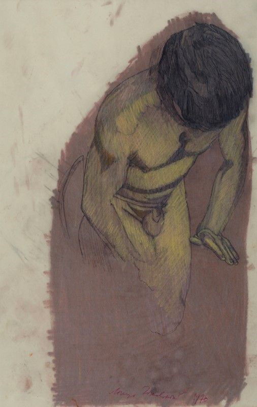 Lorenzo Tornabuoni : Nudo maschile  (1970)  - Tecnica mista su carta - Asta Autori dell'800-900, Grafica ed Edizioni - I - Galleria Pananti Casa d'Aste