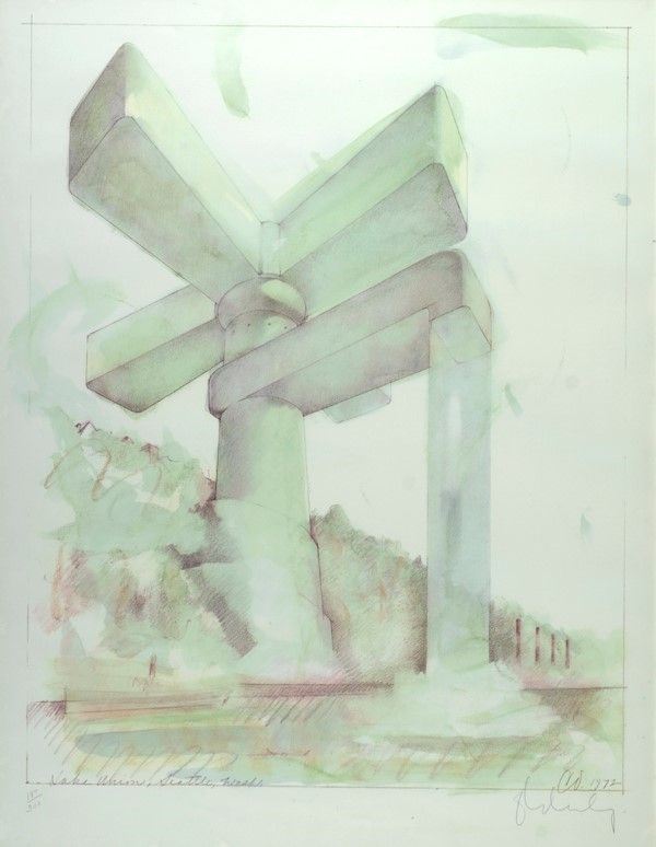 Claes Thure Oldenburg - Proposal for a Cathedral in the Form of a Sink Faucet for Lake Union, Seattle, Washington
