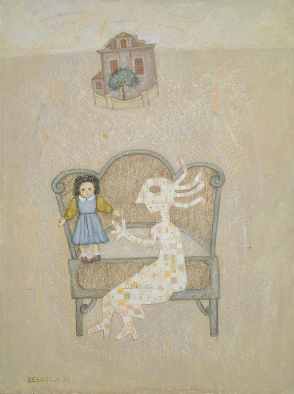 Enrico Benaglia : Dialogo con la bambola  (1978)  - Olio su tela - Asta Arte Moderna e Contemporanea, Grafica ed Edizioni - Galleria Pananti Casa d'Aste