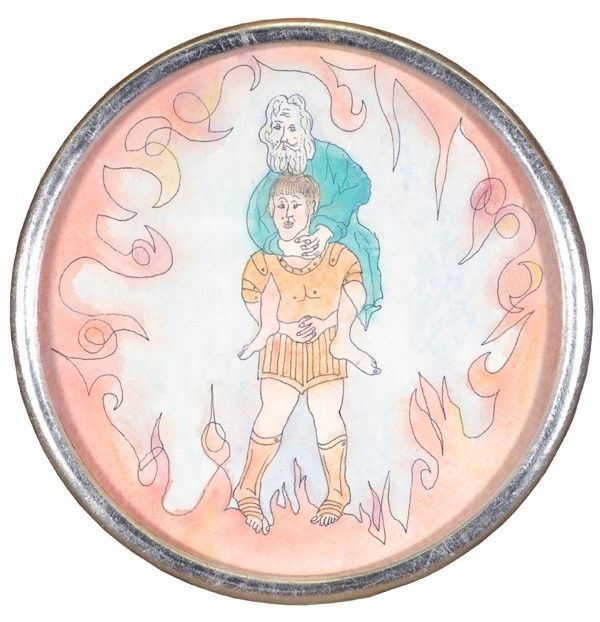 Luigi Ontani : Enea e Anchise  (1980)  - China e acquerello su carta - Auction Arte Moderna e Contemporanea, Grafica ed Edizioni - Galleria Pananti Casa d'Aste