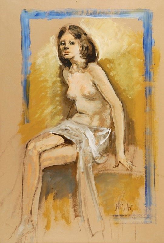 Alberto Sughi : La modella  - Tecnica mista su carta riportata su tela - Auction ASTA A TEMPO - Autori dell'800-900, Moderni e Contemporanei, Grafica ed Edizioni - I - Galleria Pananti Casa d'Aste