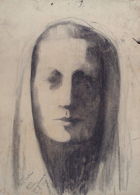 Marisa Mori : Studio per una madonna  (1934)  - Carboncino su carta - Auction Autori dell'800-900, Moderni e Contemporanei, Grafica ed Edizioni - I - Galleria Pananti Casa d'Aste