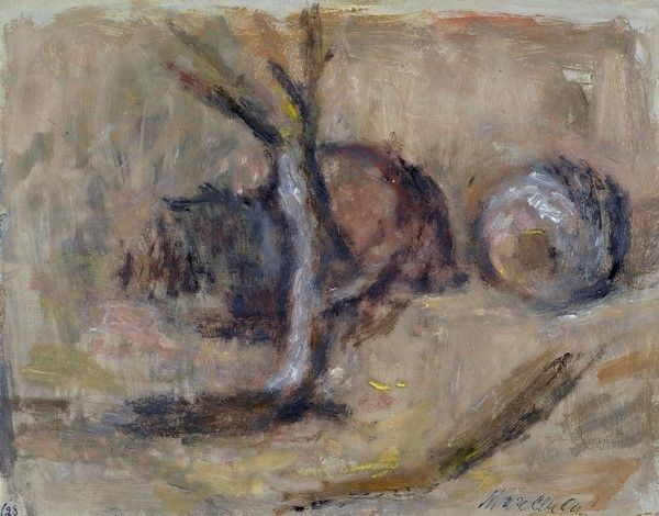 Mario Marcucci : Guscelli e ramo secco  (1982)  - Olio su cartone - Asta Antiquariato - mobili, dipinti e oggetti di arredo - I - Galleria Pananti Casa d'Aste
