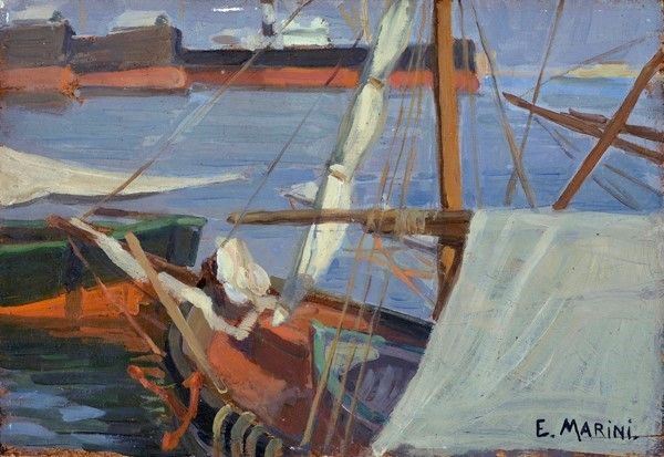 Egle Marini : Barche  - Olio su tavola - Asta Autori dell'800-900, Moderni e Contemporanei, Grafica ed Edizioni - Galleria Pananti Casa d'Aste
