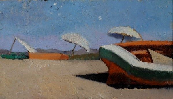 Marisa Mori - Spiaggia (fronte); Paesaggio con canale (retro)