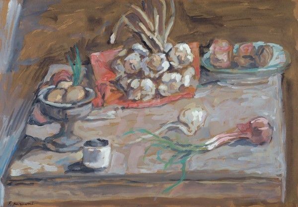 Enzo Faraoni : Natura morta  - Olio su cartone - Asta ASTA A TEMPO - Autori dell'800-900, Moderni e Contemporanei, Grafica ed Edizioni - I - Galleria Pananti Casa d'Aste