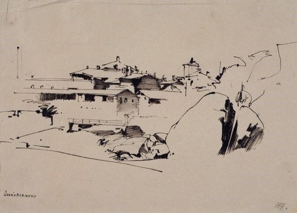 Pietro Annigoni : Paesaggio  (1932)  - China su carta - Asta Autori dell'800-900, Moderni e Contemporanei, Grafica ed Edizioni - I - Galleria Pananti Casa d'Aste