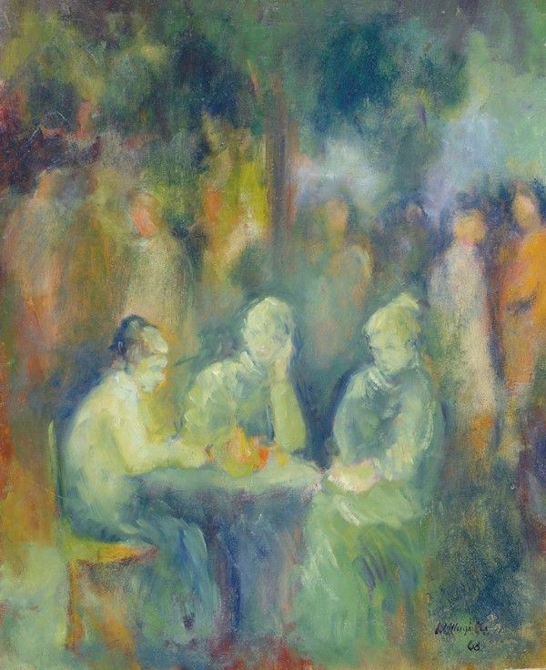 Marco Menghelli : Figure al tavolo  (1968)  - Olio su tavola - Auction ARTE MODERNA E CONTEMPORANEA - Galleria Pananti Casa d'Aste