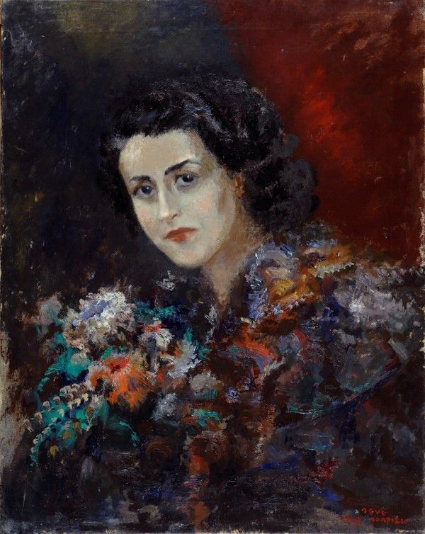 Seve Sospizio : Ritratto di donna con fiore  (1947)  - Olio su tela - Asta ASTA A TEMPO - Autori dell'800-900, Moderni e Contemporanei, Grafica ed Edizioni - I - Galleria Pananti Casa d'Aste