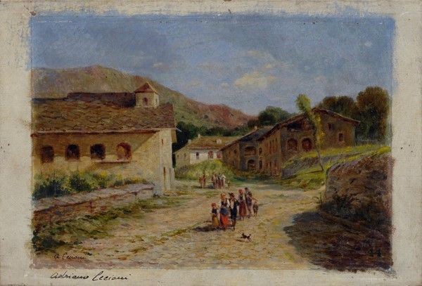 Attr. a Adriano Cecioni - Strada di campagna con figure