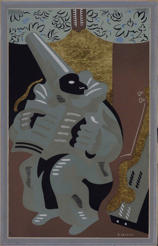 Gino Severini : Polichinelle au livre  (1930)  - Pochoir a tempera - Asta Autori dell'800-900, Moderni e Contemporanei, Grafica ed Edizioni - I - Galleria Pananti Casa d'Aste