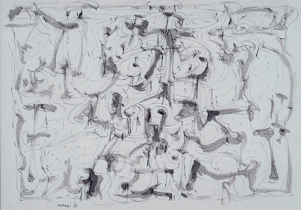 Piero Dorazio : Composizione  (1956)  - China su cartoncino - Auction Autori dell'800-900, Moderni e Contemporanei, Grafica ed Edizioni - I - Galleria Pananti Casa d'Aste