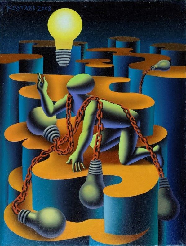 Mark Kostabi : The burden of genious  (2008)  - Acrilico su tela - Asta Autori dell'800-900, Moderni e Contemporanei, Grafica ed Edizioni - I - Galleria Pananti Casa d'Aste
