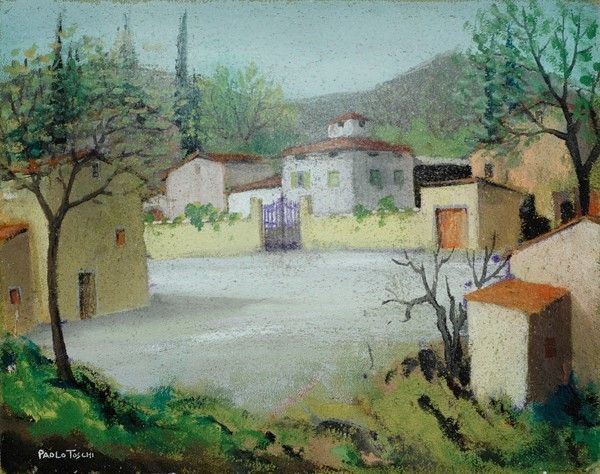 Paolo Toschi : La villa  - Olio su masonite - Asta Autori dell'800-900, Moderni e Contemporanei, Grafica ed Edizioni - I - Galleria Pananti Casa d'Aste