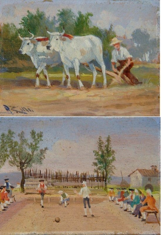 Renato Zini - Gioco delle bocce; Aratura
