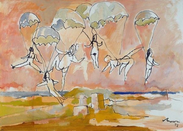 Mino Maccari : Dal cielo  (1972)  - Olio su cartone telato - Auction Autori dell'800-900, Moderni e Contemporanei, Grafica ed Edizioni - I - Galleria Pananti Casa d'Aste