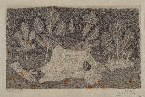 Giuseppe Viviani : Stampa, guanto e foglie  (1941)  - Acquaforte - Asta Autori dell'800-900, Moderni e Contemporanei, Grafica ed Edizioni - I - Galleria Pananti Casa d'Aste