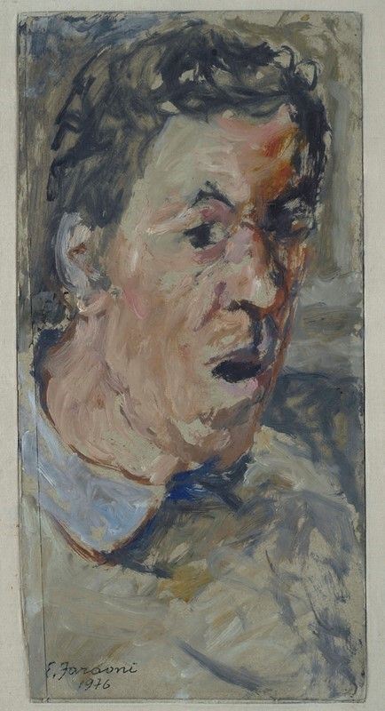 Enzo Faraoni : Autoritratto  (1976)  - Olio su cartone - Asta Antiquariato - mobili, dipinti e oggetti di arredo - I - Galleria Pananti Casa d'Aste