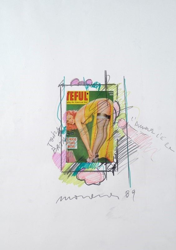 Enrico Manera : L'amour c'è la  (1989)  - Tecnica mista e collage su carta - Auction ASTA A TEMPO - Autori dell'800-900, Moderni e Contemporanei, Grafica ed Edizioni - I - Galleria Pananti Casa d'Aste
