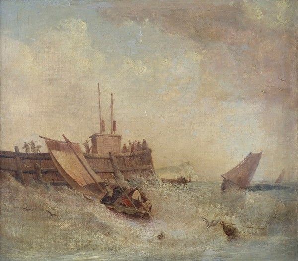 Scuola Olandese, XIX sec. - Marina con barche di pescatori