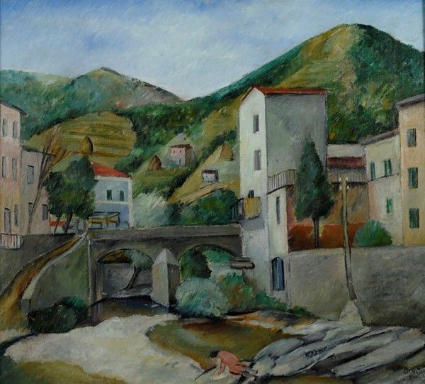 Silvio Pucci : Paesaggio con ponte  - Olio su tela - Asta STORART - II - Galleria Pananti Casa d'Aste