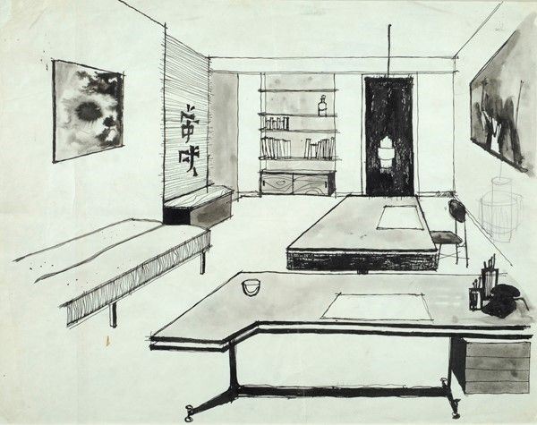 Pino Pascali : Studio della Lodofilm  (1958)  - China su carta - Auction Autori dell'800-900, Moderni e Contemporanei, Grafica ed Edizioni - Galleria Pananti Casa d'Aste