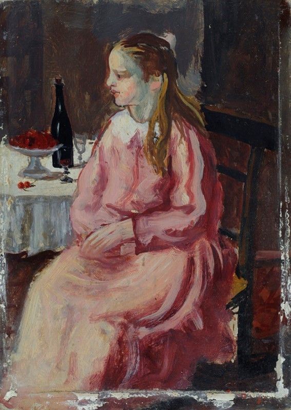 Alberto Caligiani : Ragazza seduta  (1932)  - Olio su cartone - Asta Autori dell'800-900, Moderni e Contemporanei, Grafica ed Edizioni - Galleria Pananti Casa d'Aste