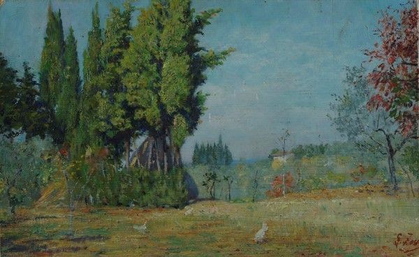 G. Zocchi : Campagna  - Olio su tavola - Asta Autori dell'800-900, Moderni e Contemporanei, Grafica ed Edizioni - Galleria Pananti Casa d'Aste