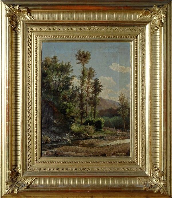 Pasquale Domenico Cambiaso : Paesaggio con torrente  - Olio su tela - Auction Autori del XIX e XX sec. - I - Galleria Pananti Casa d'Aste