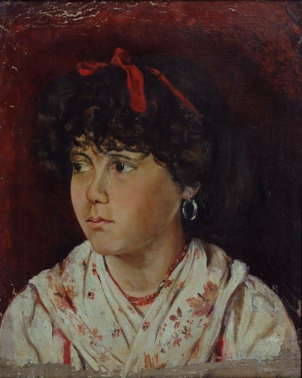 Scuola Italiana, fine XIX sec. : Ritratto di bambina  - Olio su tela - Auction Autori dell'800-900, Moderni e Contemporanei, Grafica ed Edizioni - Galleria Pananti Casa d'Aste