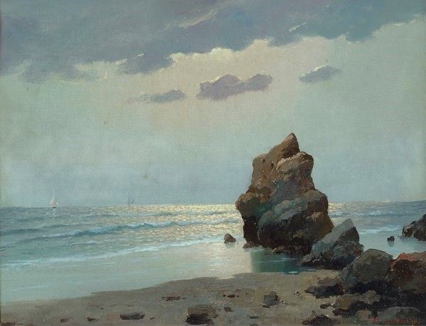 M. Rinaldi - Veduta marina con scogli al chiaro di luna