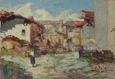 Veduta di Villaggio con Contadina