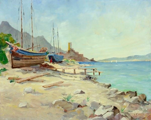 Cirillo : View of the gulf with boats  - Oil painting on canvas - Auction AUTHORS  [..]