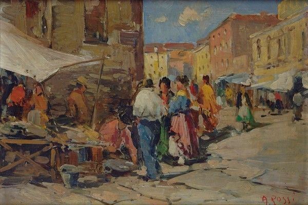 A. Rossi - Veduta urbana con mercato
