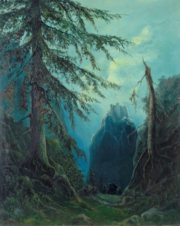 G. Tommei - View of a castle on top of a mountain