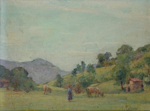 Oreste Paltrinieri : Viconago (La Brada). Valmarchirolo  - Olio su compensato - Asta Antiquariato - mobili, dipinti e oggetti di arredo - I - Galleria Pananti Casa d'Aste