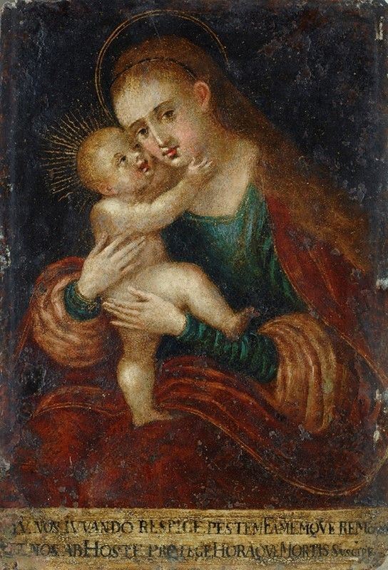 Anonimo, XVII sec. : Madonna con il Bambino  - Olio su rame - Auction Antiquariato - mobili, dipinti e oggetti di arredo - I - Galleria Pananti Casa d'Aste