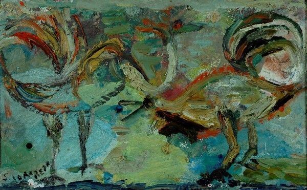 Silvio Loffredo : Galli  (Anni 50)  - Olio su tavola - Asta Autori dell'800-900, Moderni e Contemporanei, Grafica ed Edizioni - Galleria Pananti Casa d'Aste